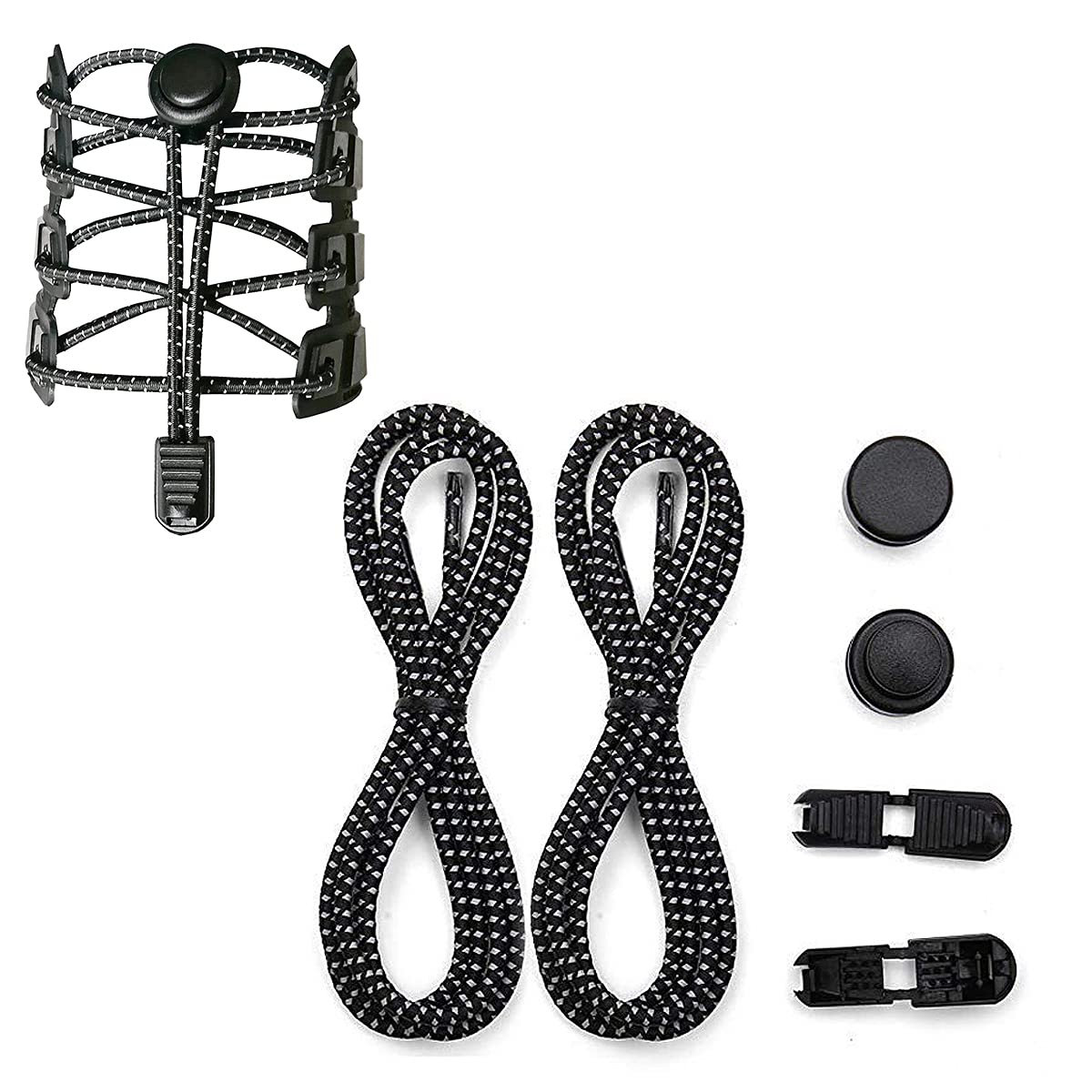 ELEPHANTBOAT No Tie Shoelaces | Elastic Lock Shoe Laces For Adult Sneakers Fits Hiking Boots, Board Shoes and Casual Shoes (Black) ELEPHANTBOAT No Tie Shoelaces | Elastic Lock Shoe Laces For Adult Sneakers Fits Hiking Boots, Board Shoes and Casual Shoes (Black)